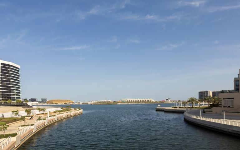 A view of Yas Bay Waterfront and Etihad Arena on Yas Island, Abu Dhabi