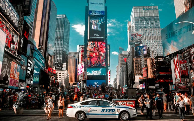 People walking in Times Square
