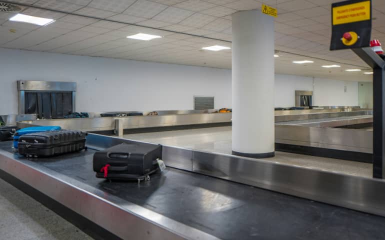 Luggage on a conveyer belt
