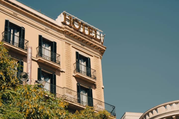 A hotel with a balcony in Barcelona, Spain