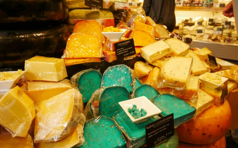 Image Credit: Variery of cheese displayed in a cheese factory in Gouda, The Netherlands.