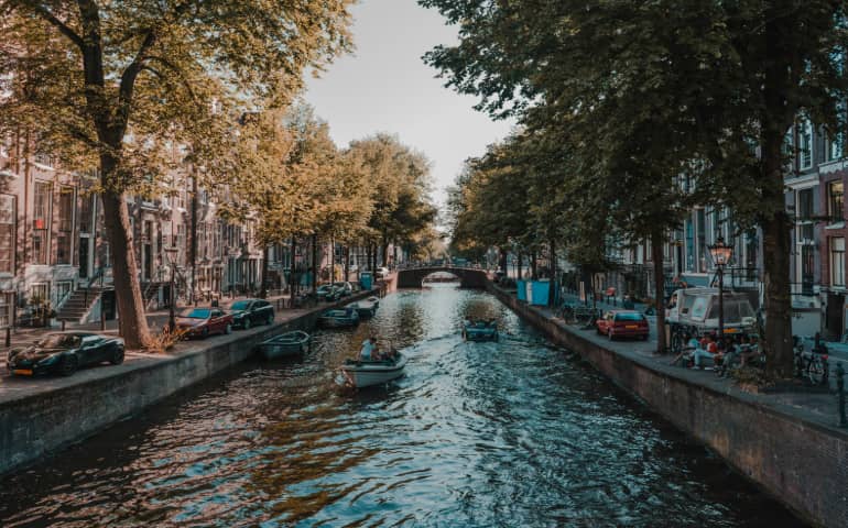 Amsterdam's famous canal in the evening