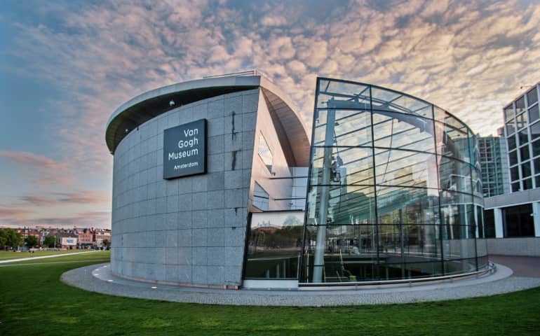 Beautiful sunset at Van Gogh Museum, Amsterdam
