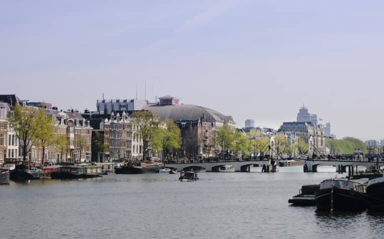 Look at the Amstel river and the famous 'Magere brug', Amsterdam.