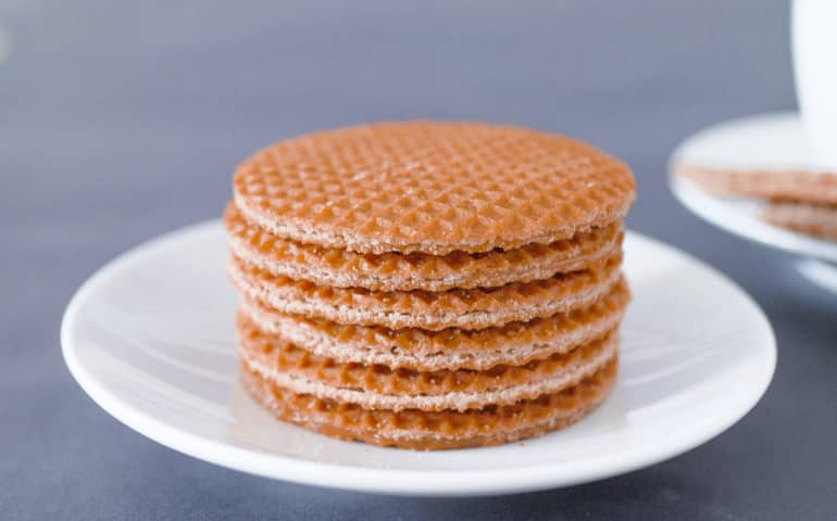 Close up of traditional Dutch cookies stroopwafels
