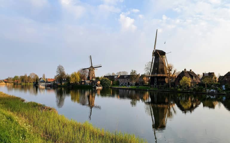 Early spring afternoon climate near the windmills
