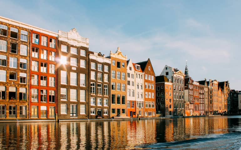A line of hotels in Amsterdam
