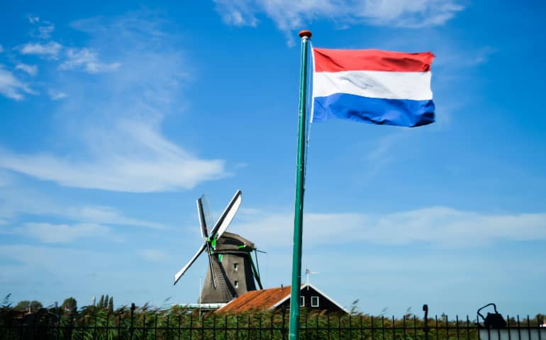 Netherlands flag-waving close in Zaanse Schans
