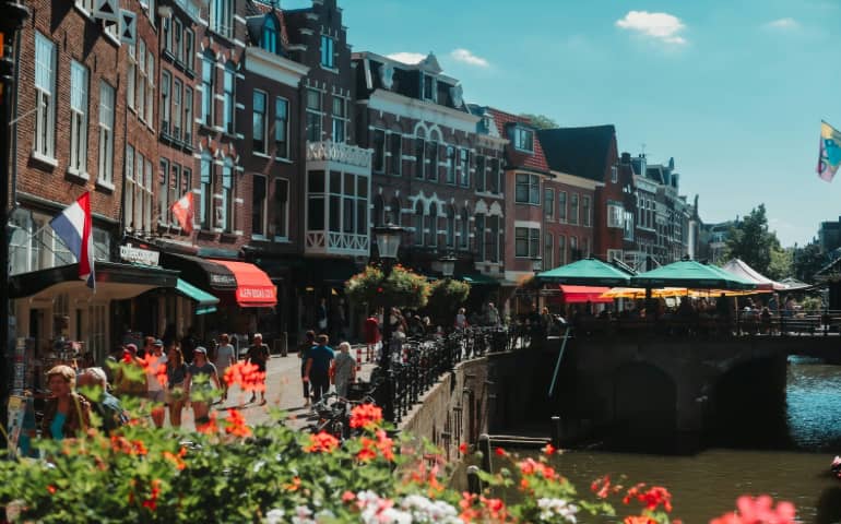 The charming streets and beautiful canal cafes in Utrecht
