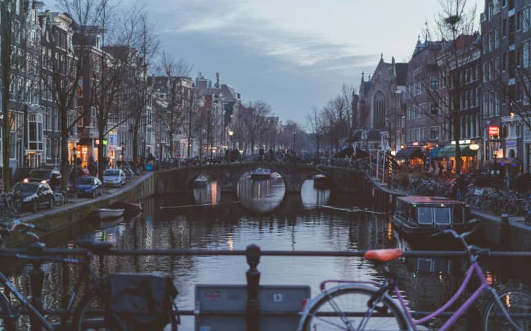 Beautiful views of Amsterdam's Canal at night