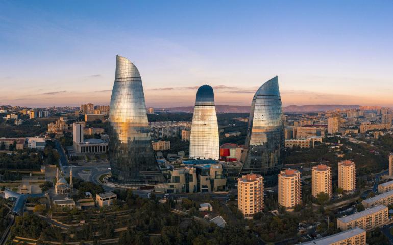 Baku Cityscape with Flame Towers

