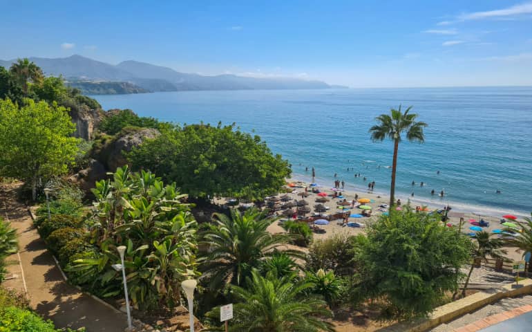 Beautiful views of Nerja Beach in Spain