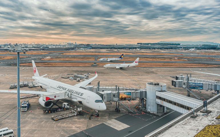 Planes standing inside the airport