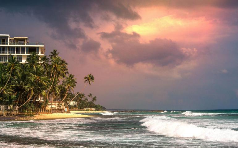 Stunning sunset at Unawatuna Beach, Sri Lanka