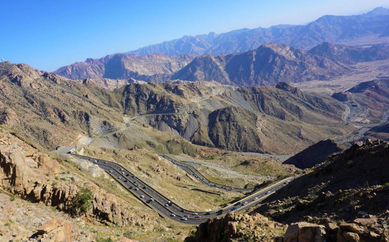 Shot of winding roads through majestic mountains in Saudi Arabia