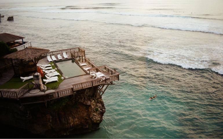 View of a luxurious cliffside resort in Bali, Indonesia