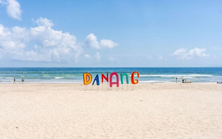 Bright and sunny day at Da Nang beach in Vietnam