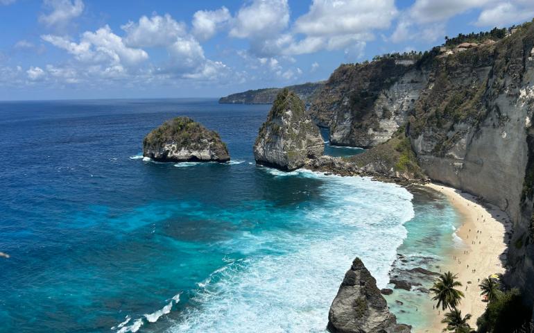 View of breathtaking beach and cliffs at Nusa Penida, Bali