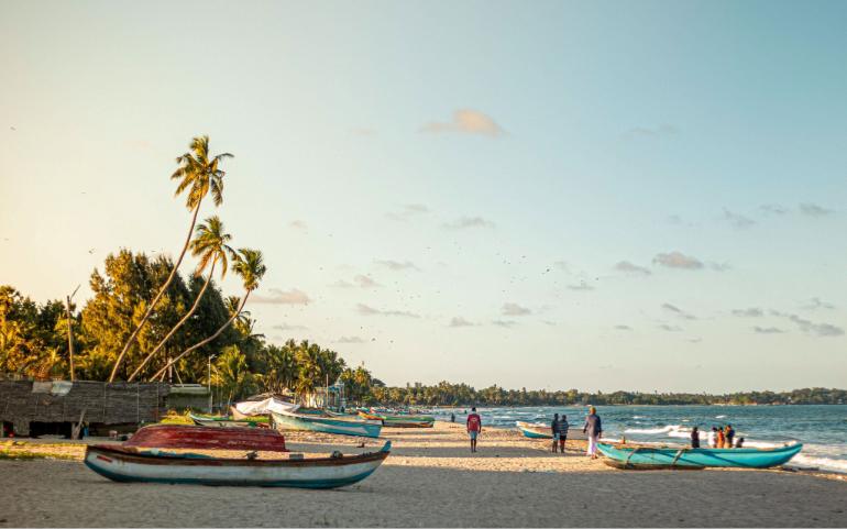 Peaceful beach scene in Trincomalee, Sri Lanka.