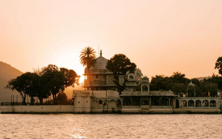 Jag Mandir Palace reflected on Lake Pichola, Udaipur.