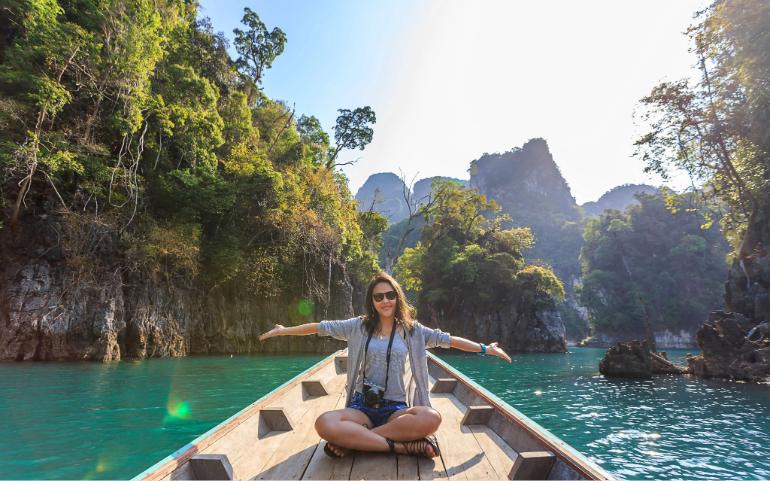 Lush karst landscape of Thailand's Khlong Sok.