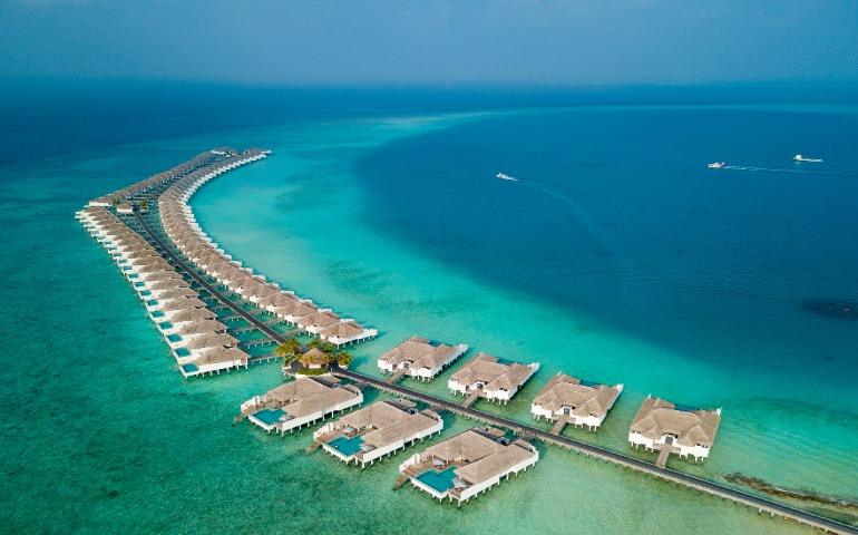 
Luxury overwater villas and turquoise sea in maldives