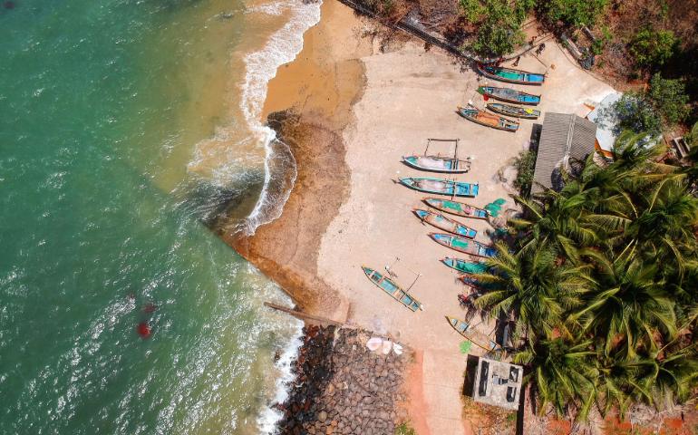 Aerial view of a beach in Goa