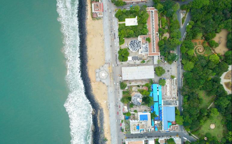 Aerial view of Rock Beach, Pondicherry