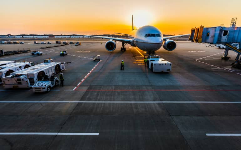 Airplane parked near the runaway