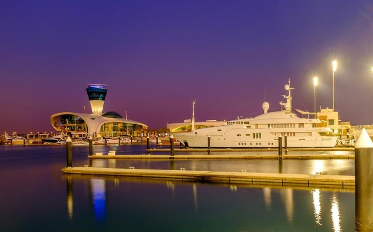 View of Yas Island and Yas Marina at night