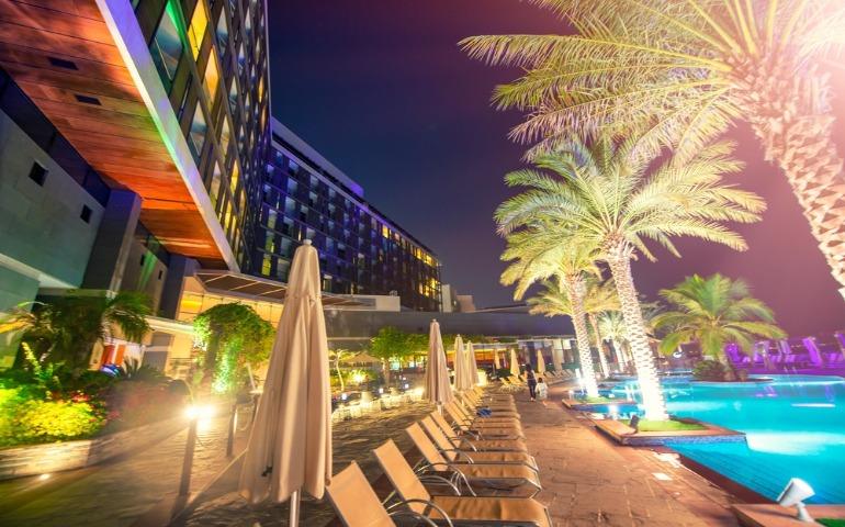 Yas Island Marina Promenade at night