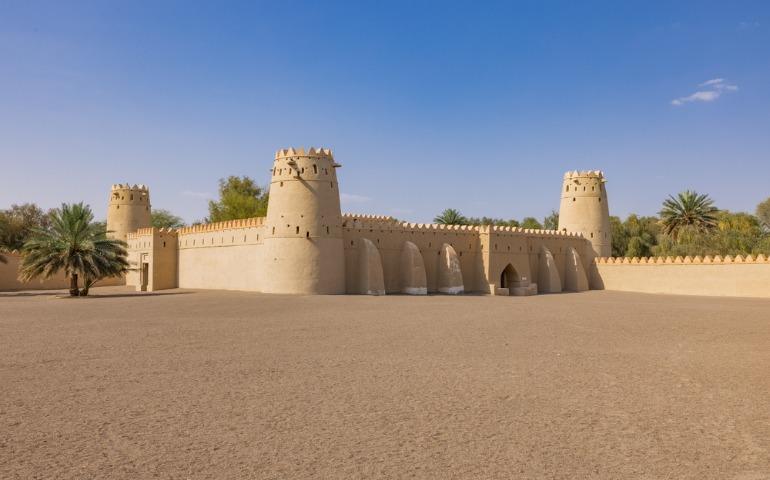 Scenic views of Al-Jahili Fort in Al Ain, Abu Dhabi, United Arab Emirates