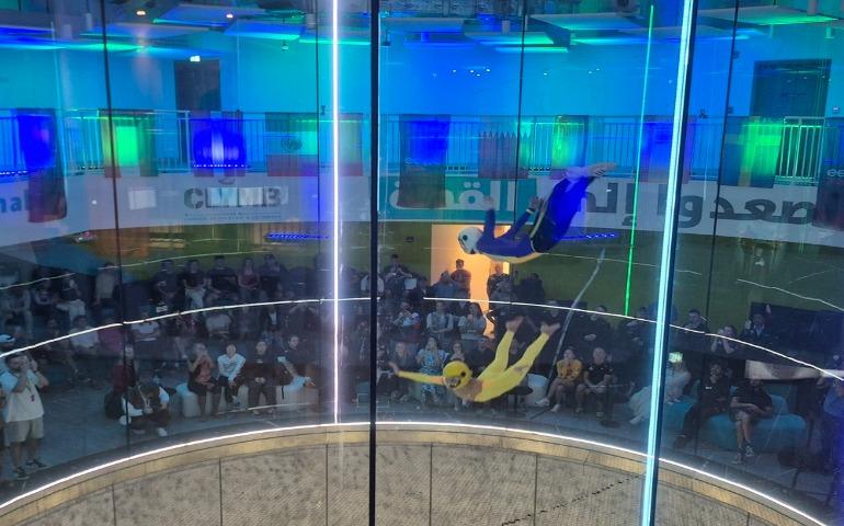 Indoor sky diving demo at CLYMB Abu Dhabi