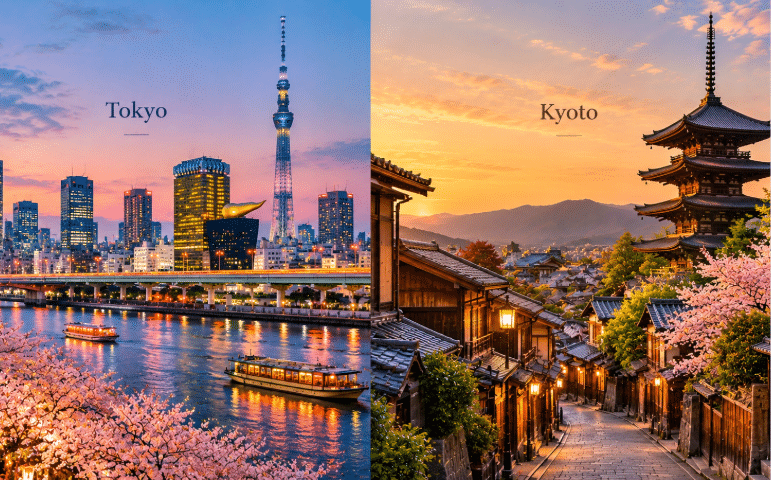 AI-generated image of Tokyo and Kyoto
