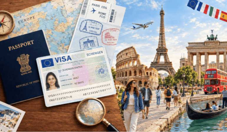 AI-generated image of the ultimate Europe tourist visa and travel checklist.