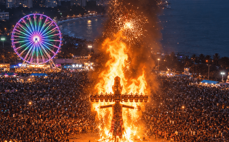 Step into Mumbai’s oldest traditions with a grand Ramlila and Ravan Dahan.
Image Generated - AI