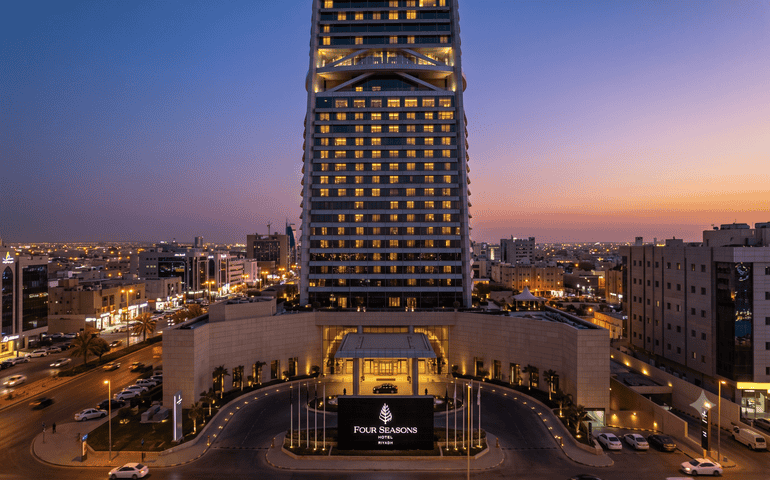 Night view of Four Seasons Hotel in Riyadh
