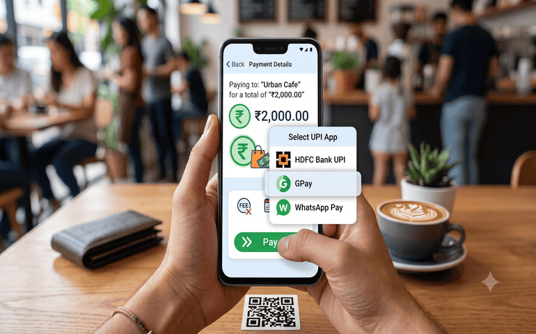 A person paying payments via UPI