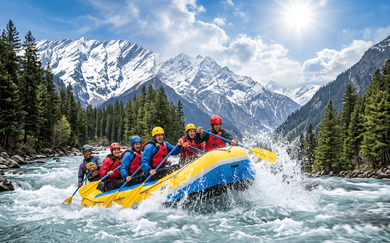 A group enjoying river rafting in Manali