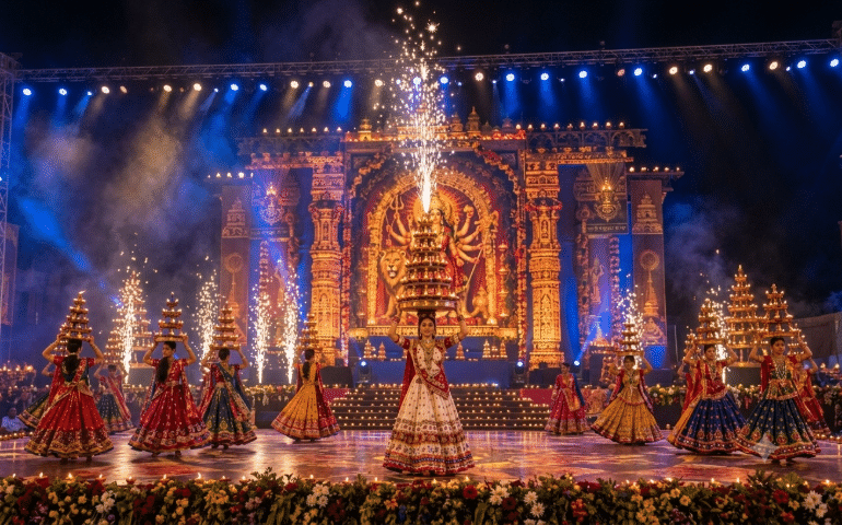 Navratri nights filled with Garba magic in Vadodara Gujrat.
Image Generated - AI