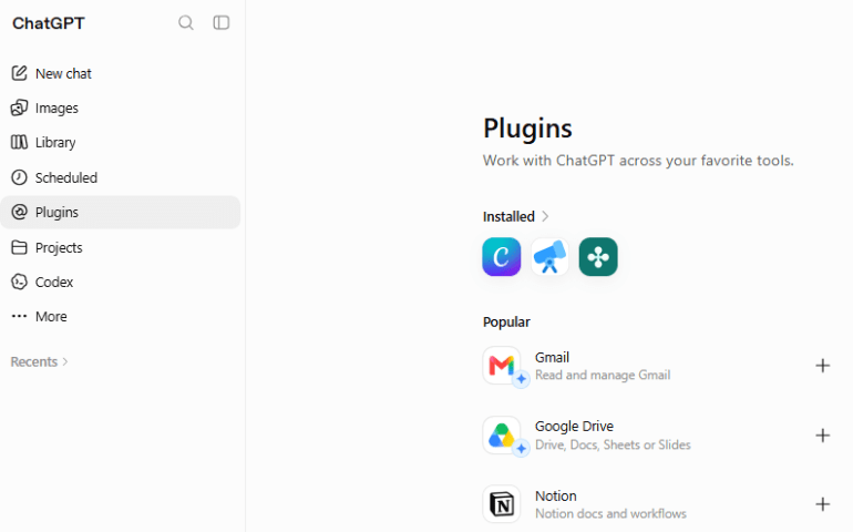 ChatGPT Plugin section