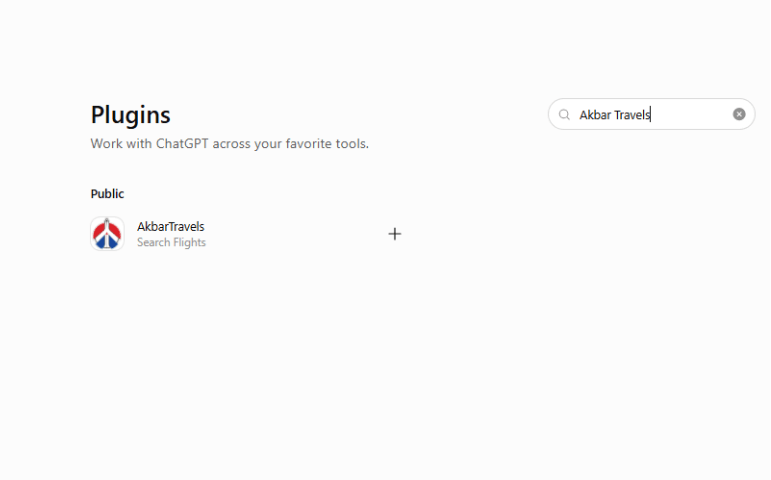 Akbar Travels in the ChatGPT plugin section