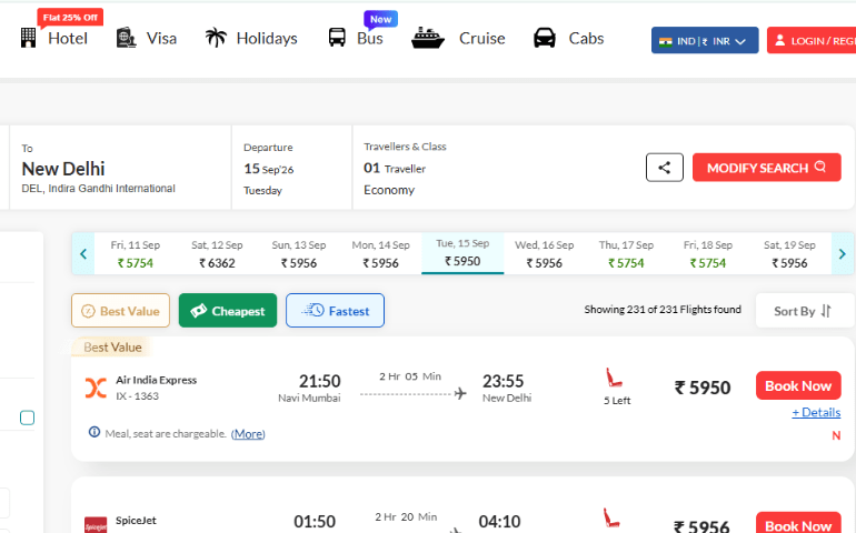 Akbar Travels flight booking page