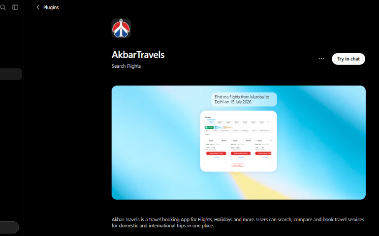 Akbar Travels plugin on ChatGPT