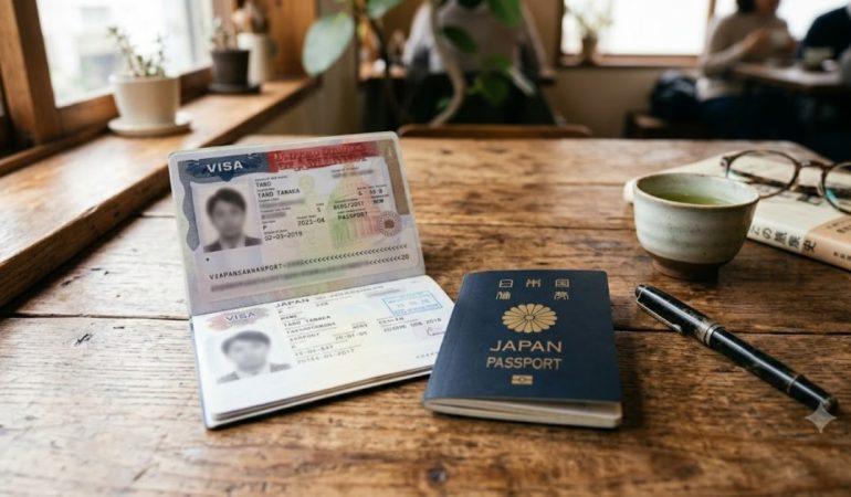 AI-generated visual of a Japan visa arranged on a table