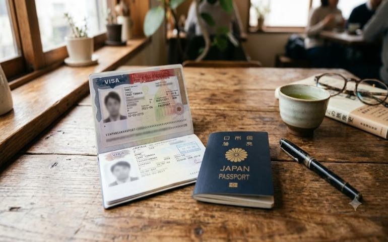 AI-generated visual of a Japan visa arranged on a table