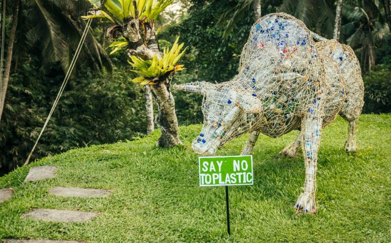 An animal made of plastic bottles in Ubud, Indonesia