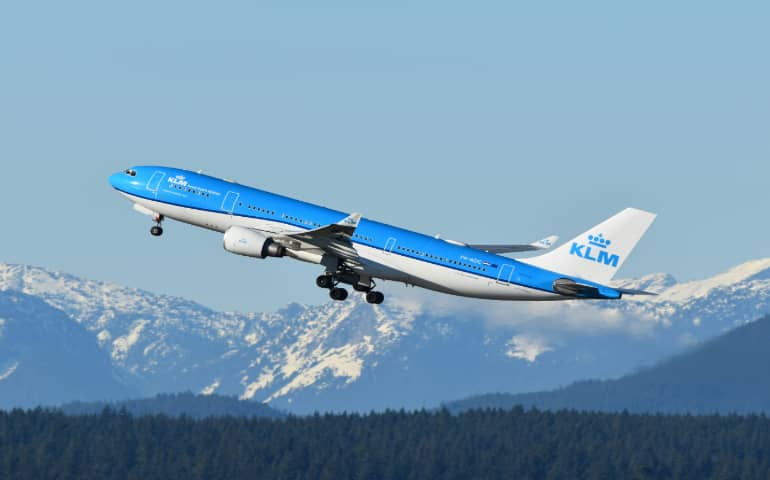 KLM airline flying in the air