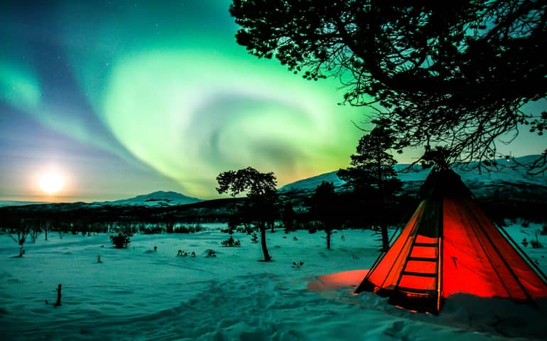 Orange tent in Abisko, Sweden