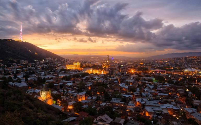 Aerial view of Tbilisi during sunset